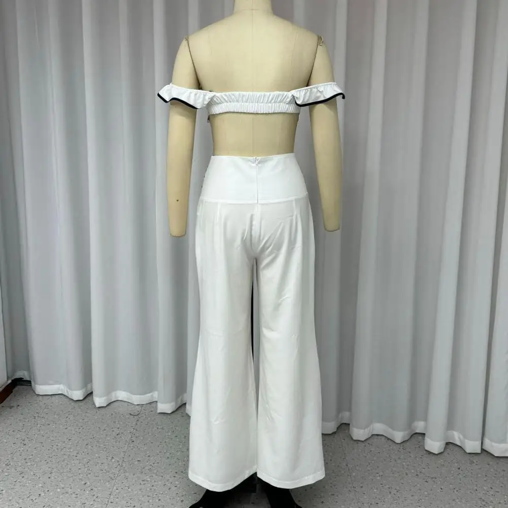 Loose Fit Women Suit Stylish Women's Crop Top Pants Set with Ruffle Detail High Waist Wide Leg Trousers Soft for Commuting