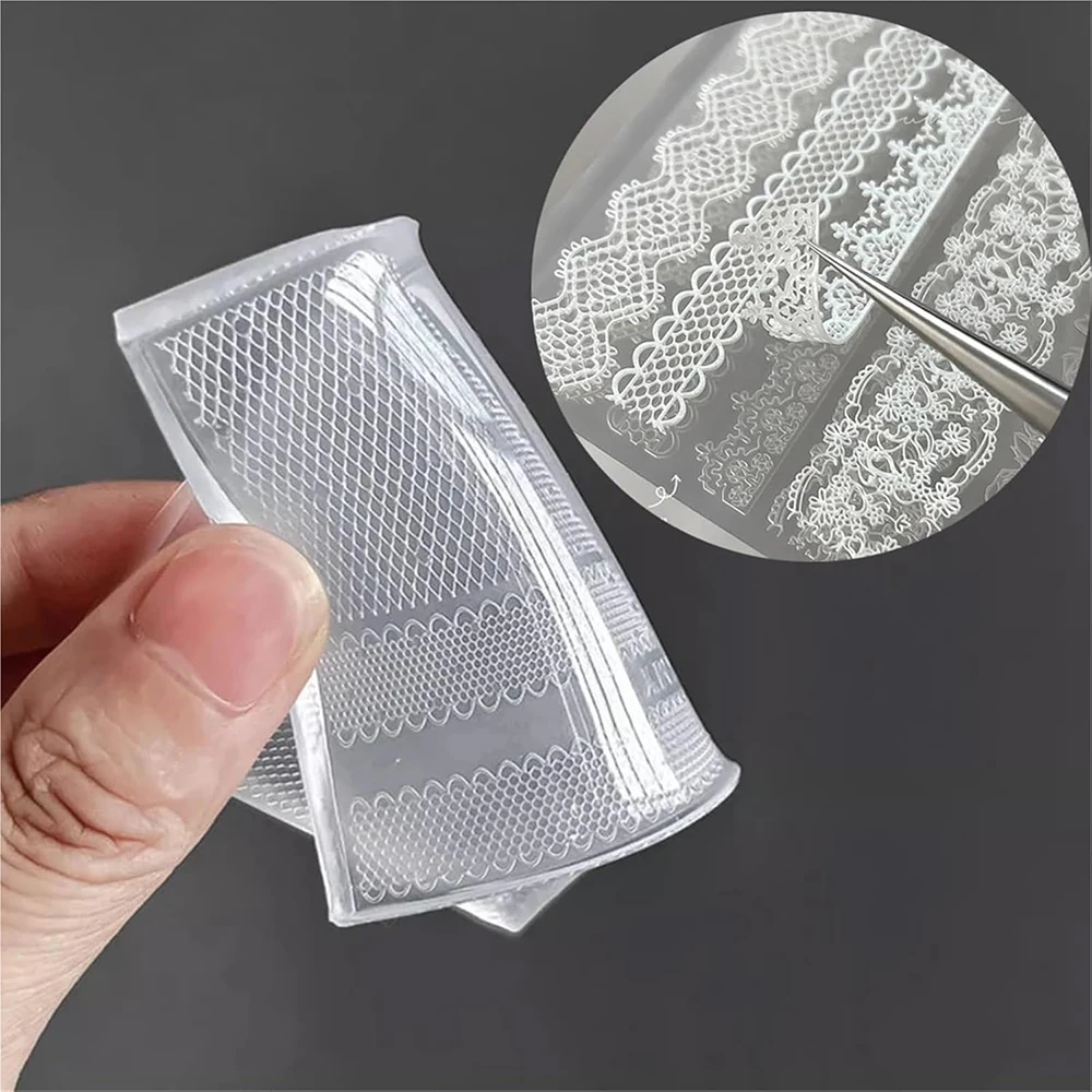Molde de silicona ultrafino de 83 mm para decoración de uñas 3D con encaje, patrón francés, herramientas de manicura DIY, suministros para uñas, placa de adornos.