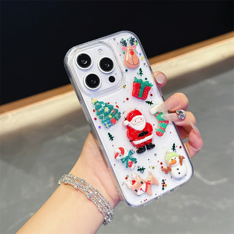 3D süße Cartoon Weihnachten Tropfen Kleber Glitzer Handyhülle für iPhone 17 Air 16 15 14 13 Pro Max Plus stoßfeste Schutzhülle