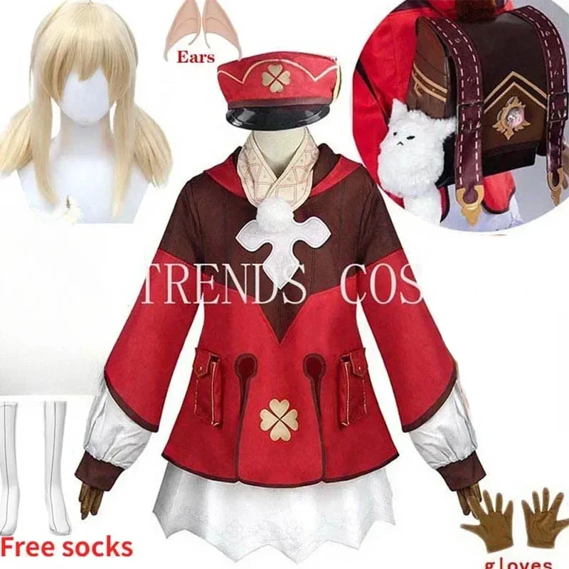 

New 2025 cosplay costume dodoco wig Klee cosplay dress backpack Carnival comic for Kids women qaq3