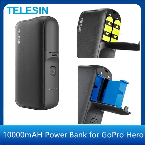 TELESIN Power Bank for GoPro Hero 12 11 10 9 10000mAH with 20W PD Fast Charging Portable Battery Charger For Gopro Action Camera