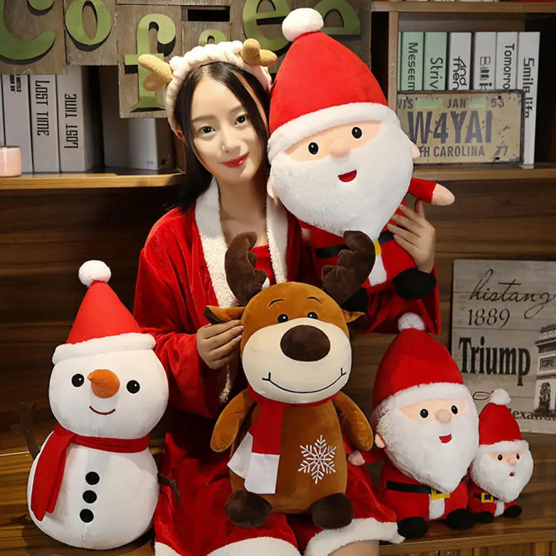 Plush Dolls Toys Cute Snowmen Reindeer Cloth Doll Christmas Push Toy Decorations Gifts for Christmas Day