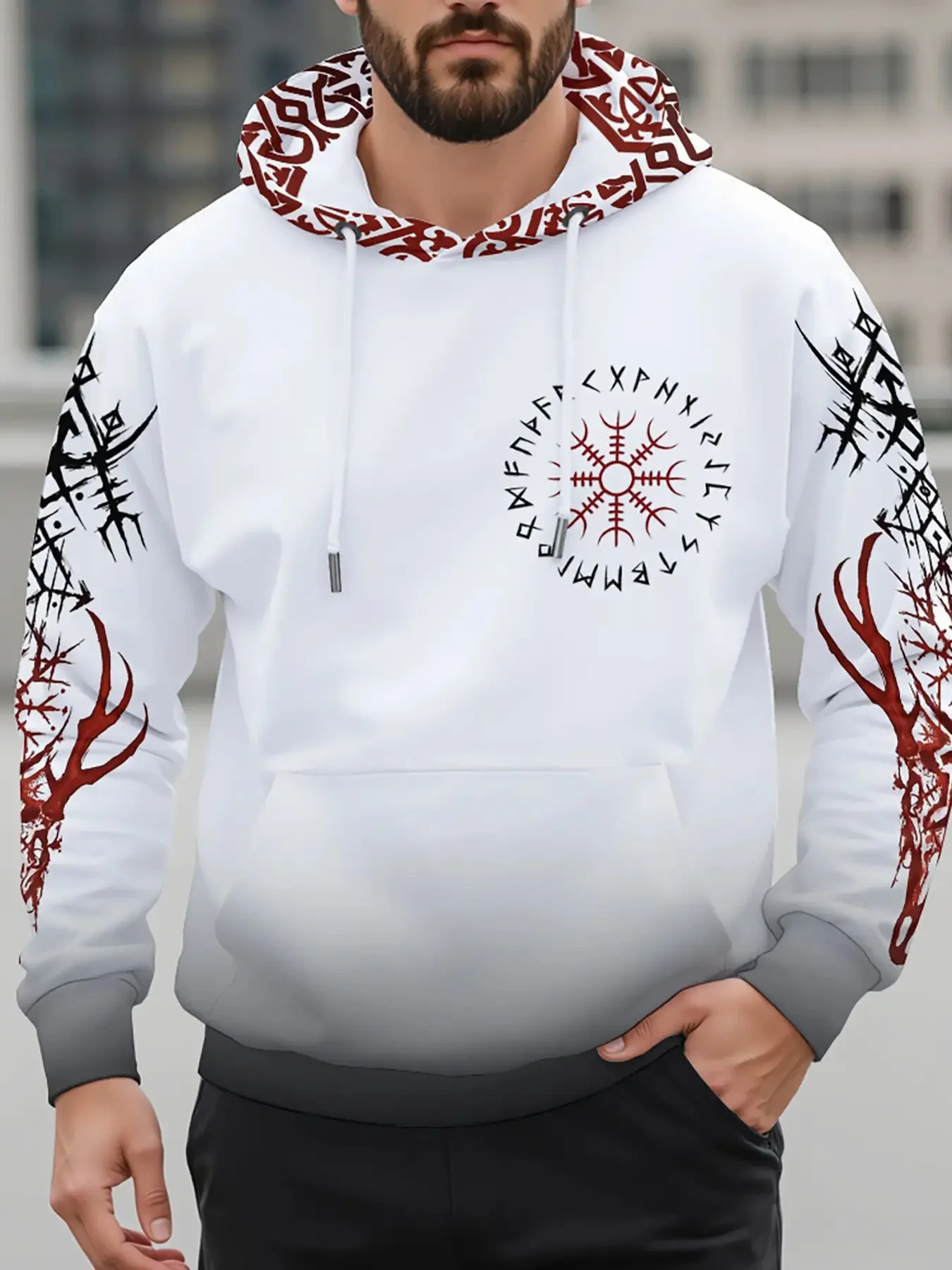 New model: men’s hooded long-sleeve loose-fitting casual printed basic sweatshirt. Perfect for young people in spring, summer, a