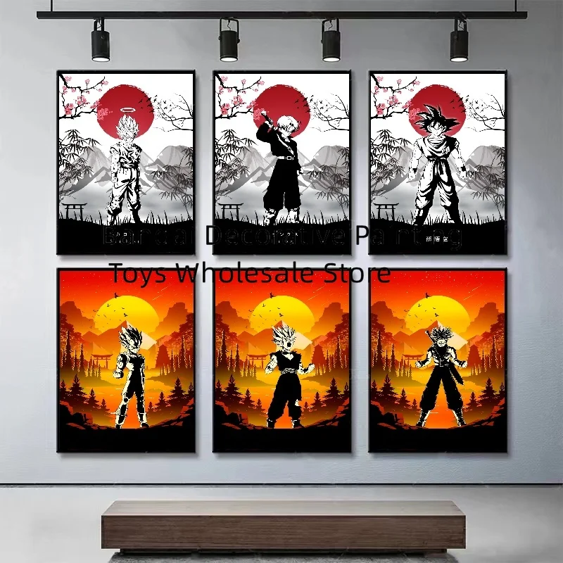 Dragon Ball Posters Anime Peripherals Figures Goku Vegeta Canvas Painting Art Watercolour Picture Modern Home Wall Decoration