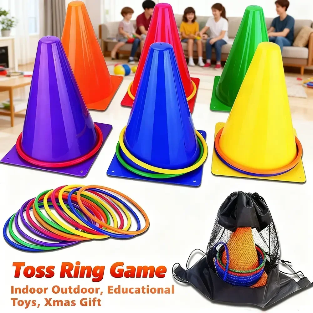 

31PCS 3 in 1 Carnival Outdoor Games Combo Set for Kids Soft Plastic Cones Bean Bags Ring Toss Game Gift for Birthday Party/Xmas