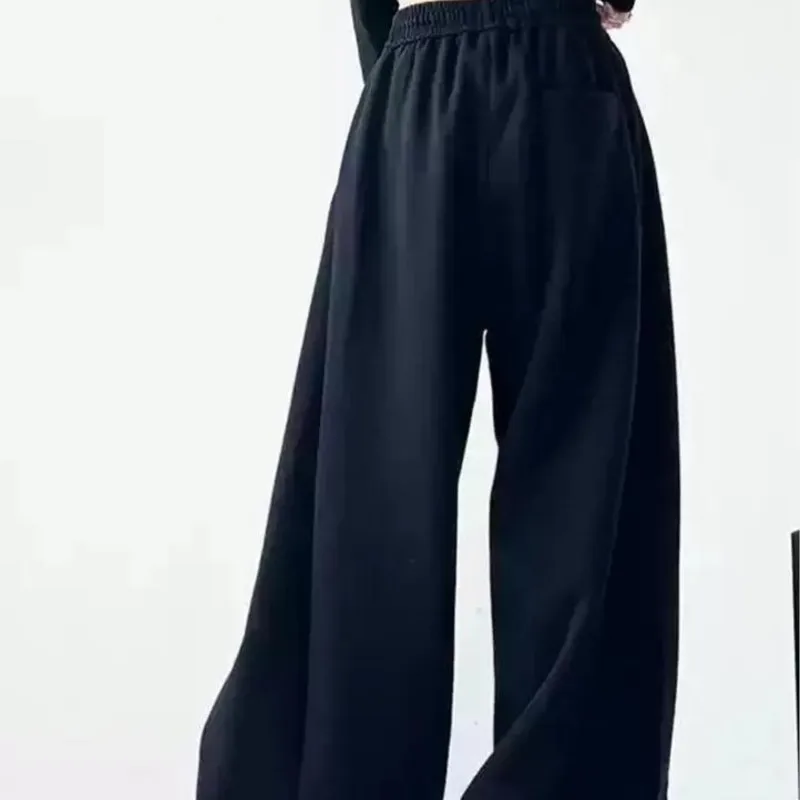 Y2K Street Style Pants For Women Spring Autumn Casual Tie-Waist High-Waist Loose Wide-Leg Floor-Length Trousers Pantalones