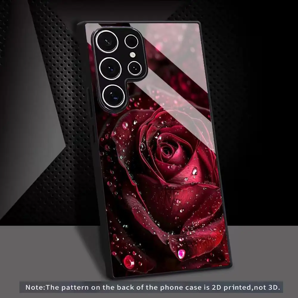 Etui na telefon z motywem czerwonej róży, szklane, do Samsung Galaxy S26 S25 S24 S22 S23 Ultra S21 S20 Plus 5G, matowe, antypoślizgowe, pełne pokrycie. — zdjęcie produktu 5