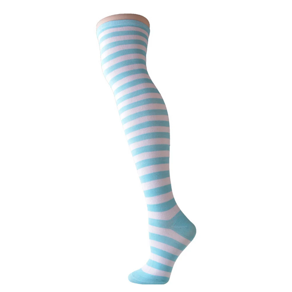 

Blue White Pinstriped Thigh High Stockings Over Knee Socks Women Trendy Classic Costumes Cosplay Festival Christmas Stage Shows