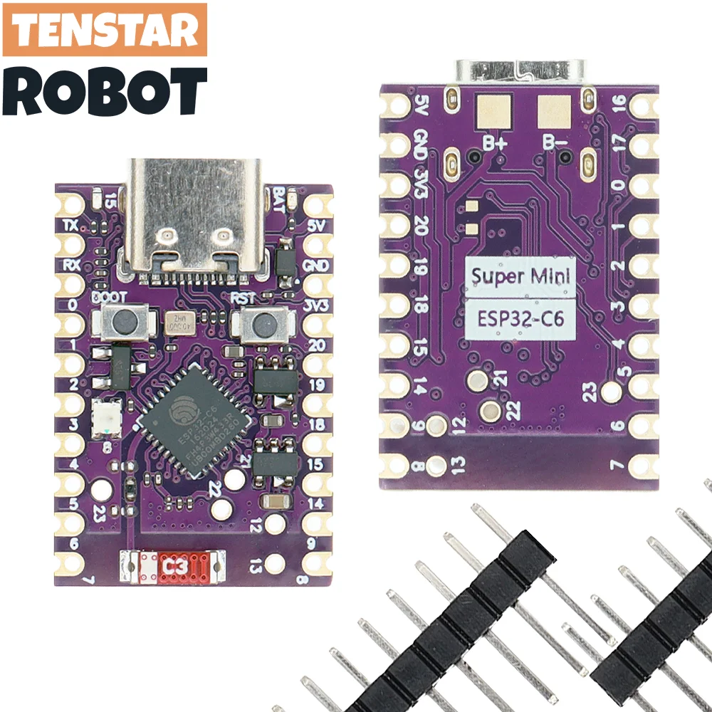 TENSTAR ROBOT ESP32-C6 SuperMini Development 4MB flash WIFI 6 Bluetooth 5 Microcontroller Programming Learning Purple Board