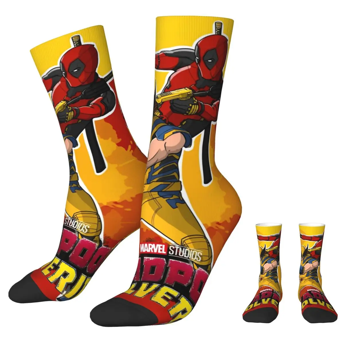 Deadpool & Wolverine Poster Autumn Winter Fashion UnisexSocks Cartoon Anime Non-slip Soccer Socks