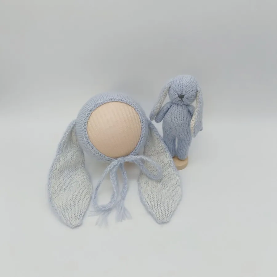 Newborn Photography Props Set, Hat Dolls Sets, Hand Knitted Animals, Bunny Bear Bonnet, Photo Studio Acessórios