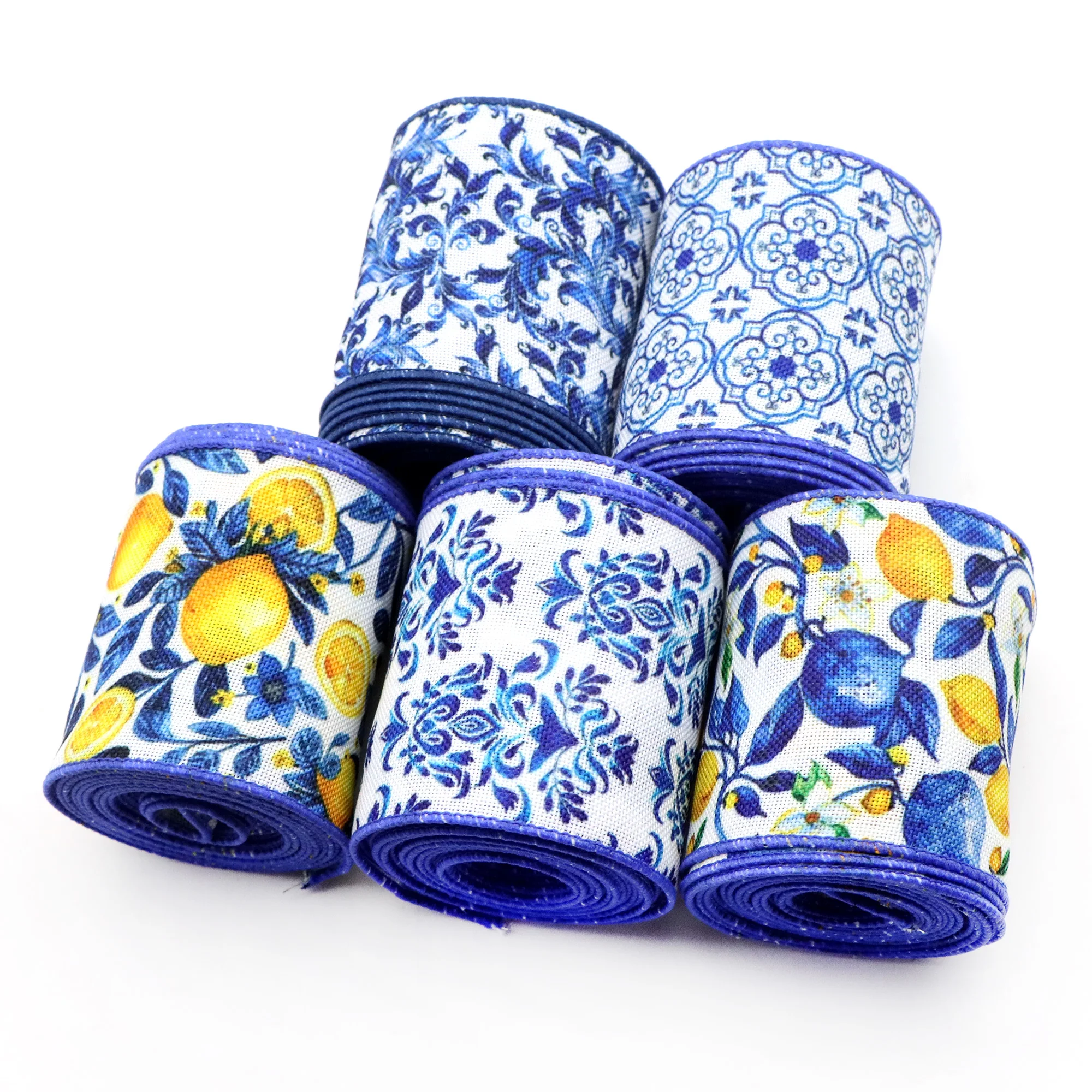 1pcs Lemon & Floral Wired Edge Ribbon, 5 Yards/roll, 2.5