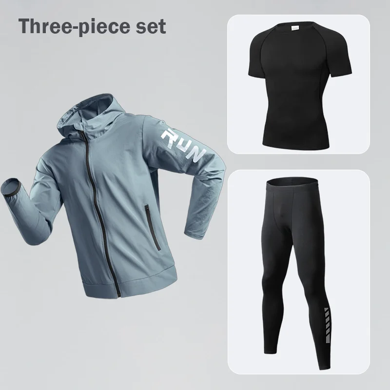 

Men's Quick Dry Running Sportswear Set Spring Summer Outerwear Cycling Tight-Fitting Clothes Outdoor Hiking Three-Piece Set