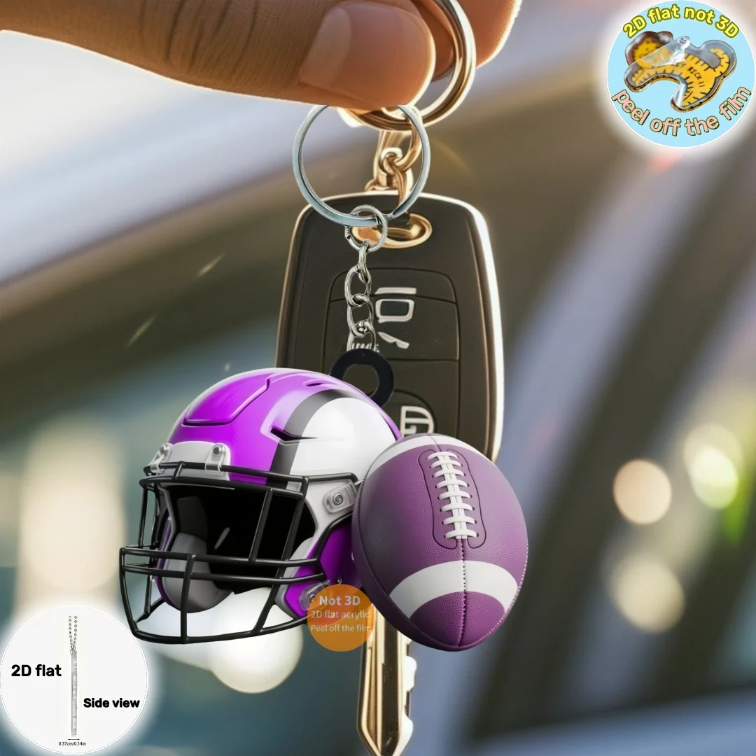 2D Rugby Helmet Keychain American Football Theme Pendant Flat Acrylic  Ornament Charms Hanging Decoration for Bag Home Party Gift