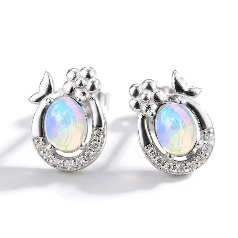 1pair 46mm Natural Opal S925 Sterling Silver Stud Earrings | Luster | Y2K | Christmas, Halloween, And Thanksgiving Gifts 126