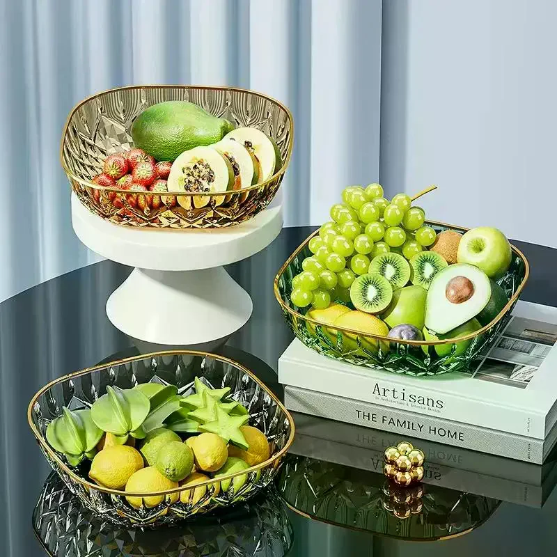Crystal Fruit Bowl With Gold Rim Diamond Cut Texture Shatter Resistant For Serving Fruits Snacks Home Decor