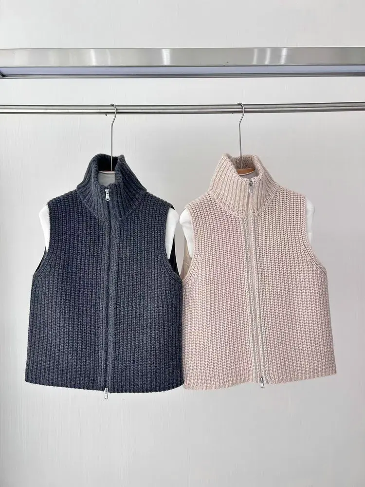 Piumino femminile casual senza maniche con colletto alla coreana e gilet in cashmere da donna autunno B * C