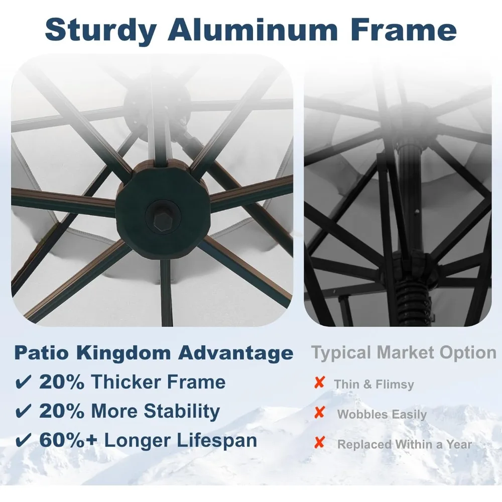 مظلة ناتئ بطول 11 قدم مع قاعدة كبيرة متعرجة ومظلة من الألومنيوم للاستخدام الخارجي مع 360 درجة °   دوران، مظلة مقاومة للأشعة فوق البنفسجية للفناء،