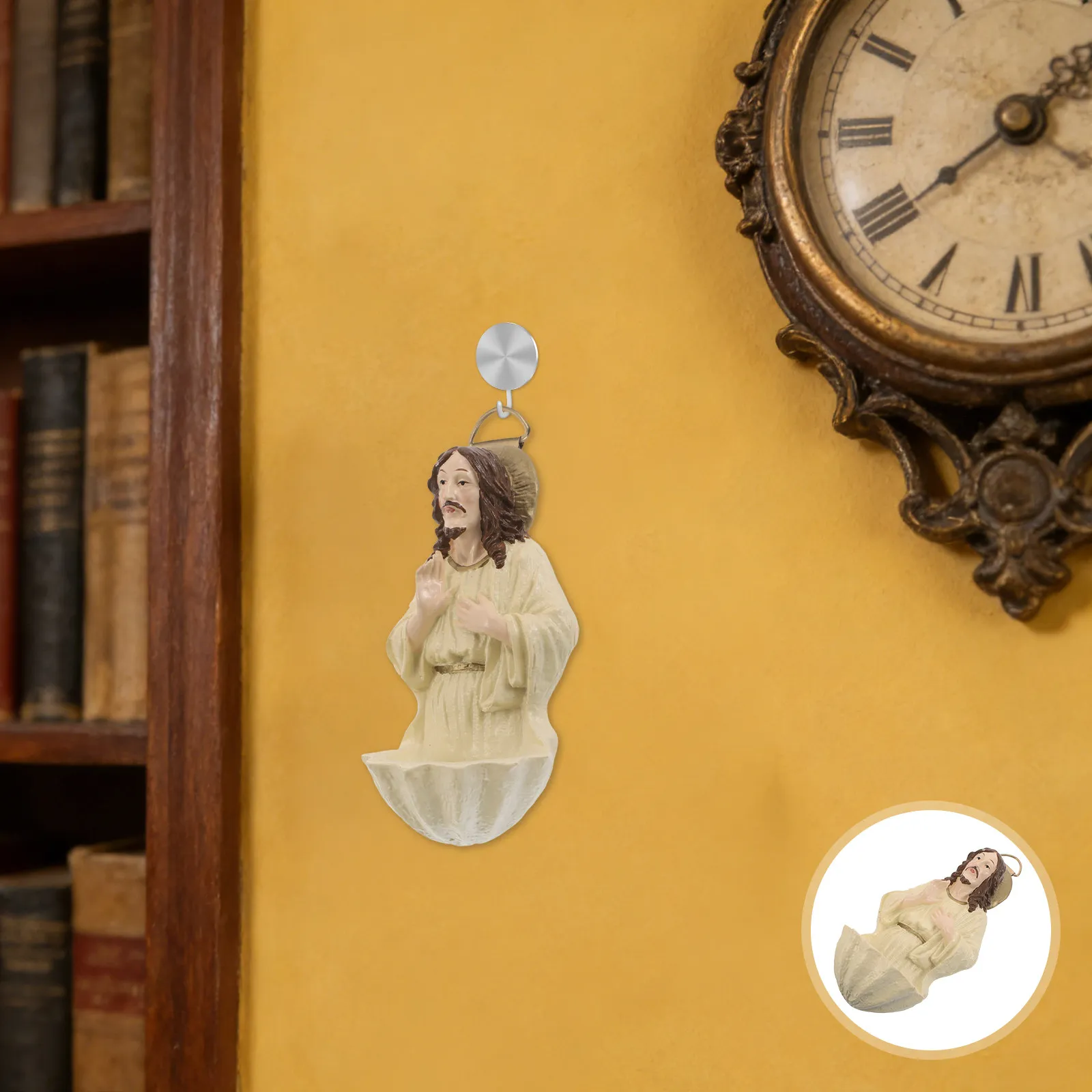 Catholic Holy Water Font Resin Wall Mount 5.1x2.8x1.7 Inch Classic Jesus Statue First Communion Confirmation Altar Water Basin
