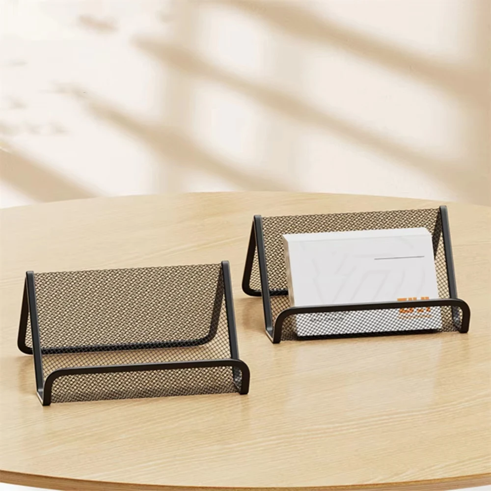 Black/Silver Metal Mesh Business Card Holder Desktop Business Card Display Stand Box Office Cards Holder Desk Shelf Organizer