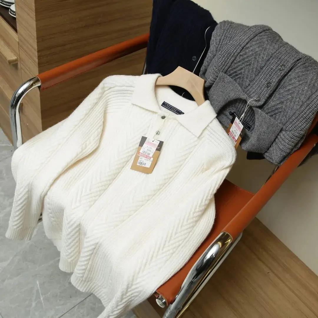 

Retro Thiened Warm Knitted Sweater with Collar Pullover oulder Drop Sle Men's irt Line Faionable Urban