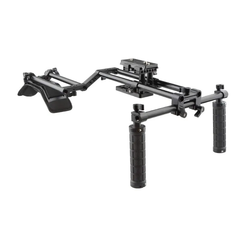 

Shoulder-mounted Manfrotto QR plate 15mm double hole pipe clamp system for SLR cameras
