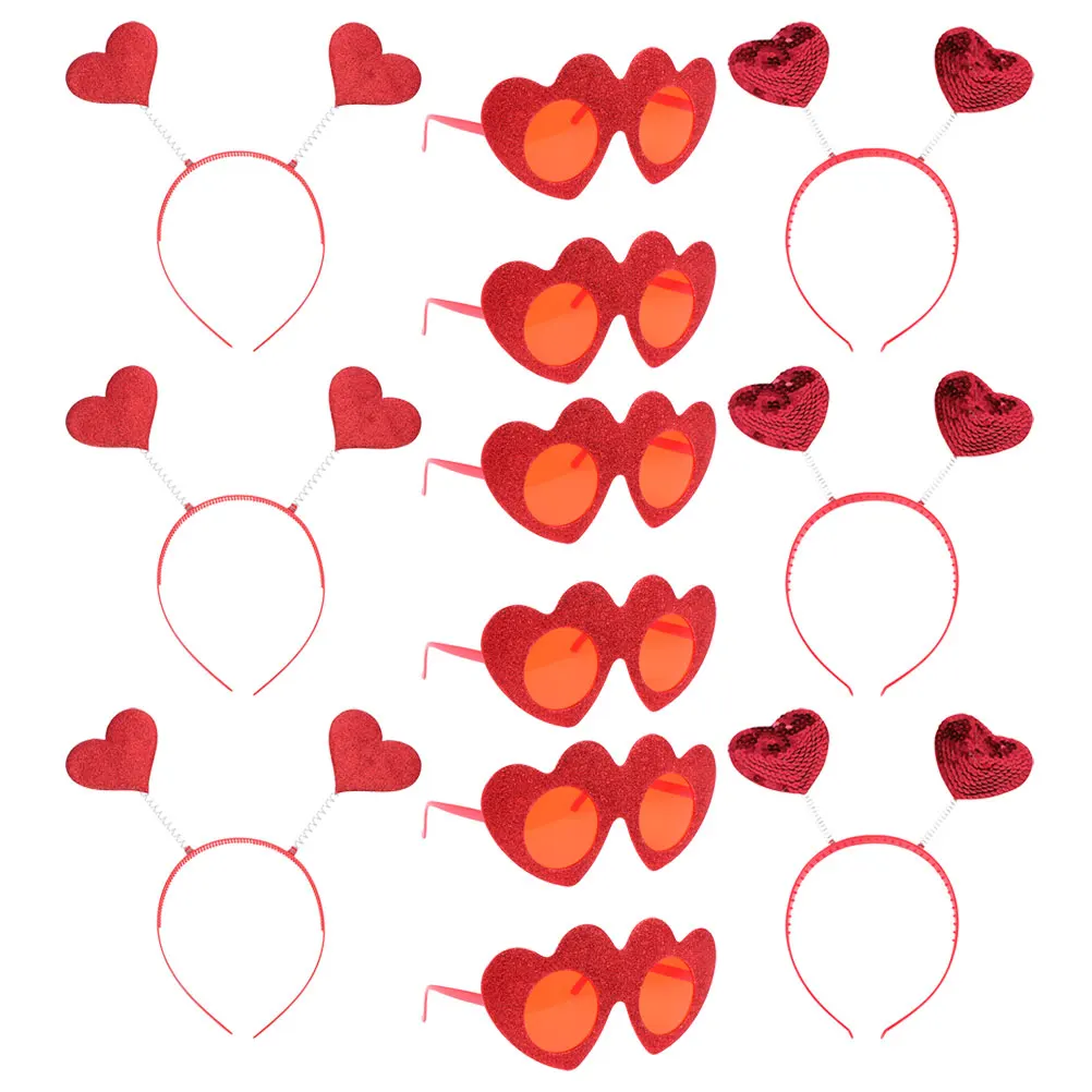 

1 set Heart Headb s Valentine Glasses Valentines Day Accessories Red Pink Crystal Photo Booth Props Party Eyeglasses Hair Tools
