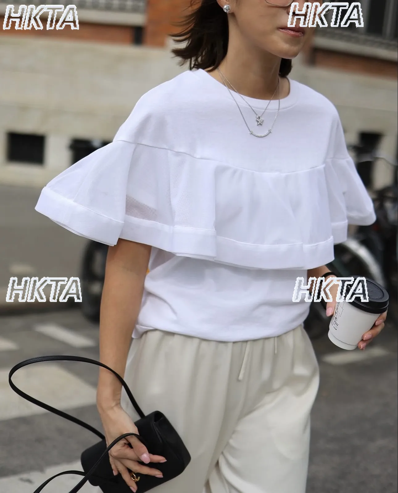 Japanese Daily Loose Casual Ruffle Mesh Stitching Round Neck Short Sleeved T Shirt Female 2026 Summer New White Tshirt Top Women