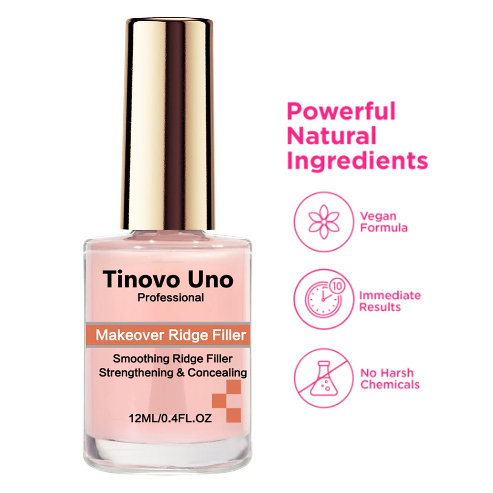 Tinovo Uno rinforzatore per unghie Makeover Ridge Filler Base Coat 12ML olio di Base rosa sano indurente per unghie Manicure riparazione unghie sottili