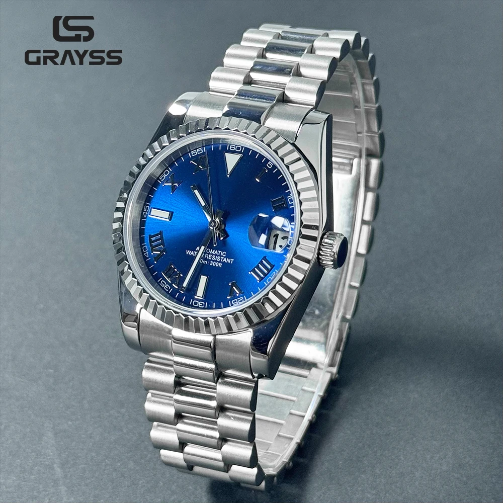 GRAYSS 36/39mm Luxury Roman Dial NH35A  Automatic Watch Mechanical Movt Business Watch for Men Date glass back sapphire glass
