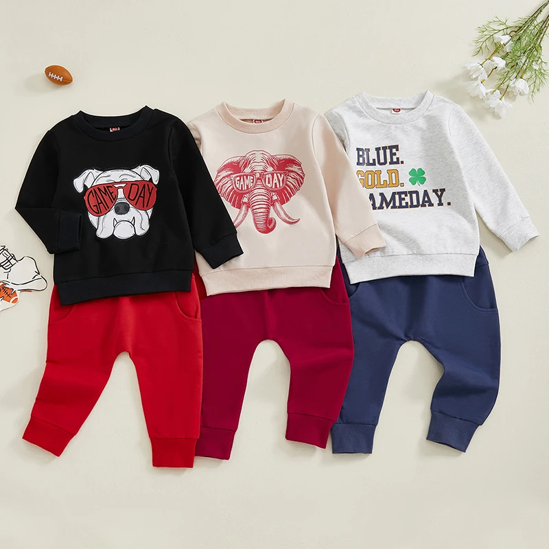 2024-10-11 Lioraitiin Toddler Baby Boy Rugby Outfit Letter Print Long Sleeve Sweatshirt Elastic Waist Pants Boys Clothes Set