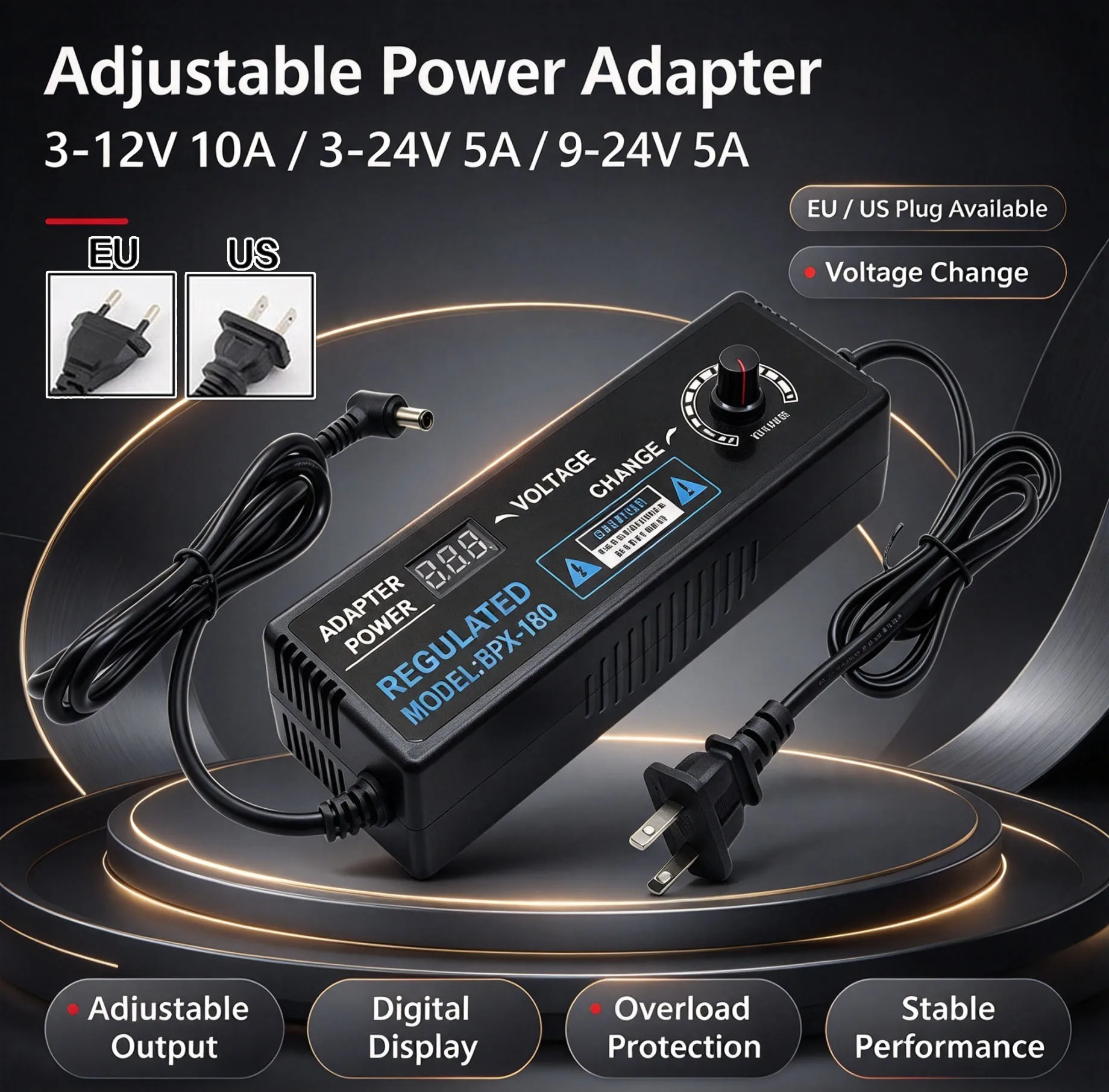 AC Adjustable Power Adapter 3-12V10A 3-24V5A9-24V5A EU US Plug Various Voltage DcSource For2835 5050 5730 LED Strip