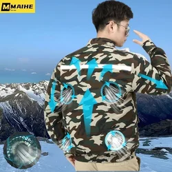 2024 Summer Fan Clothing Men's Ice Jackets Charging Air Conditioning Clothing Cooling Field Fishing Heat Protection Work Clothes