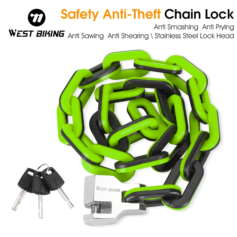 

WEST BIKING Bicycle Chain Lock E-Bike Anti-theft Lock Portable Alloy Lock Mountain Road Bike Key Lock for Motorcycle Scooter