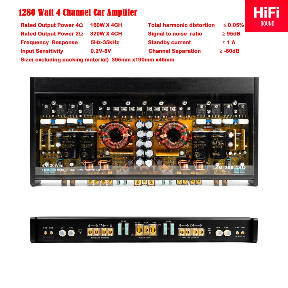 4 CH Car Amplifier Full Range AB Class 320W X4 for 2ohm  180WX 4 for 5ohms Audio upgrading