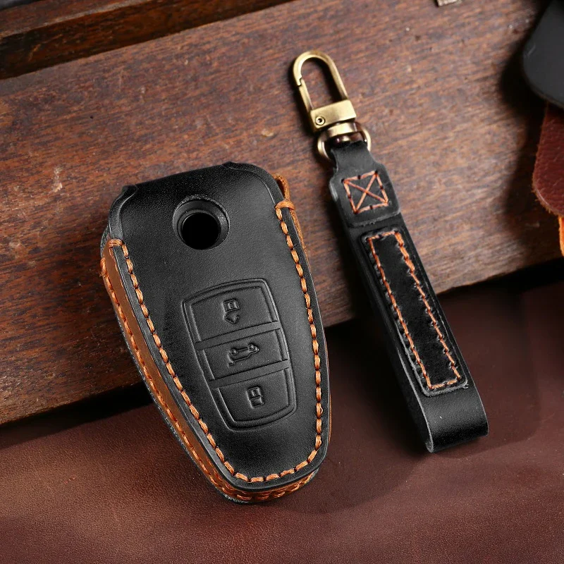 

1pc Leather Car Key Cover Case For VW Volkswagen Touareg 2017 2018 2019 2020 2021 Protector Accessories Shell Fob Holder