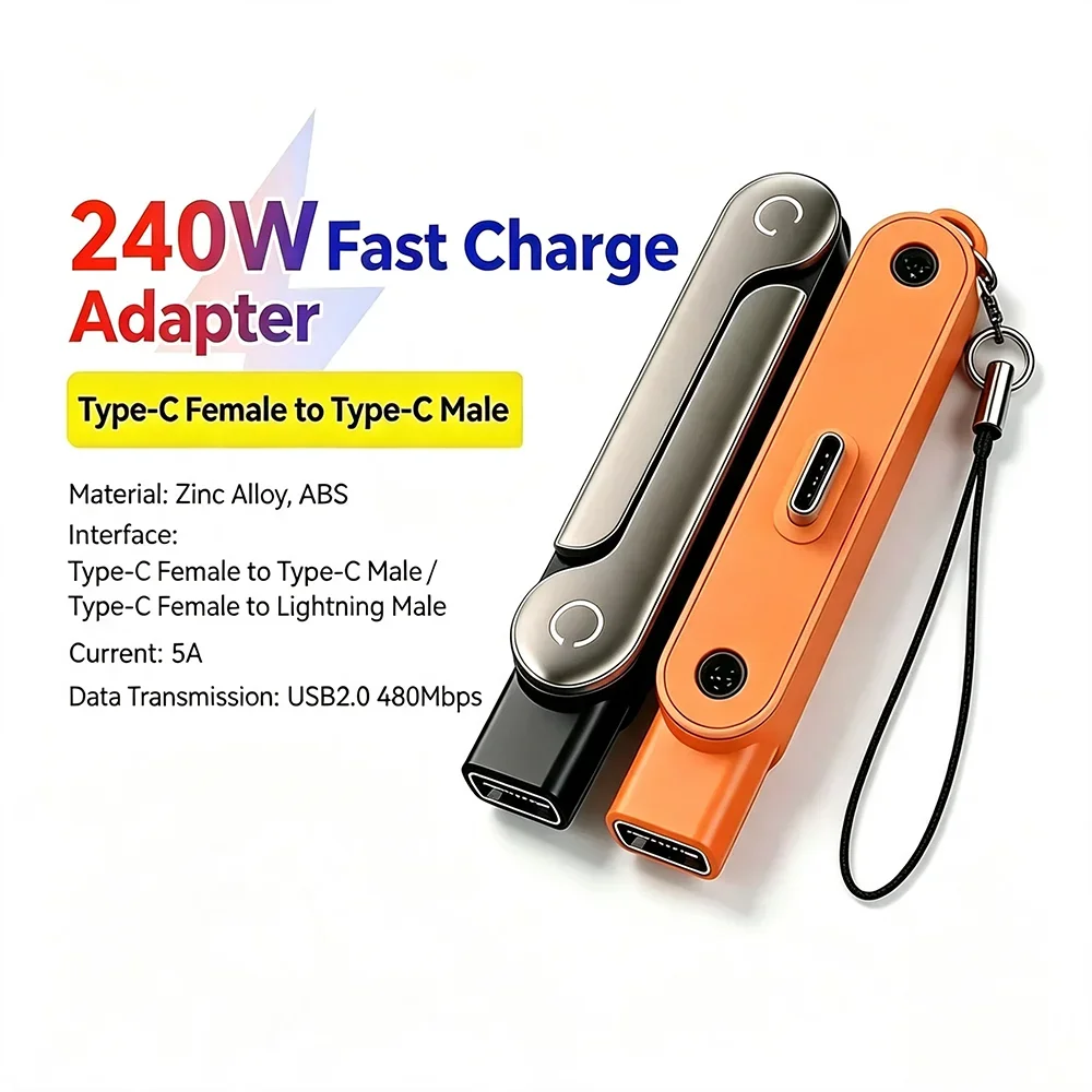 HANNUO Type C Phone Charging Bracket Adapter 240W Fast Charging OTG Type-C Male to USB-C Female Converter With foldable Holder