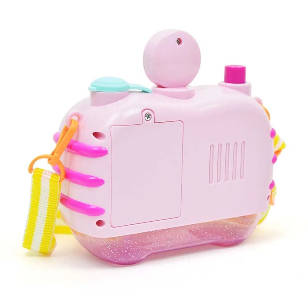 Fabricante de bolhas com design de câmera automático com música leve 2 garrafas rosa para festa infantil sem fabricante de bolhas