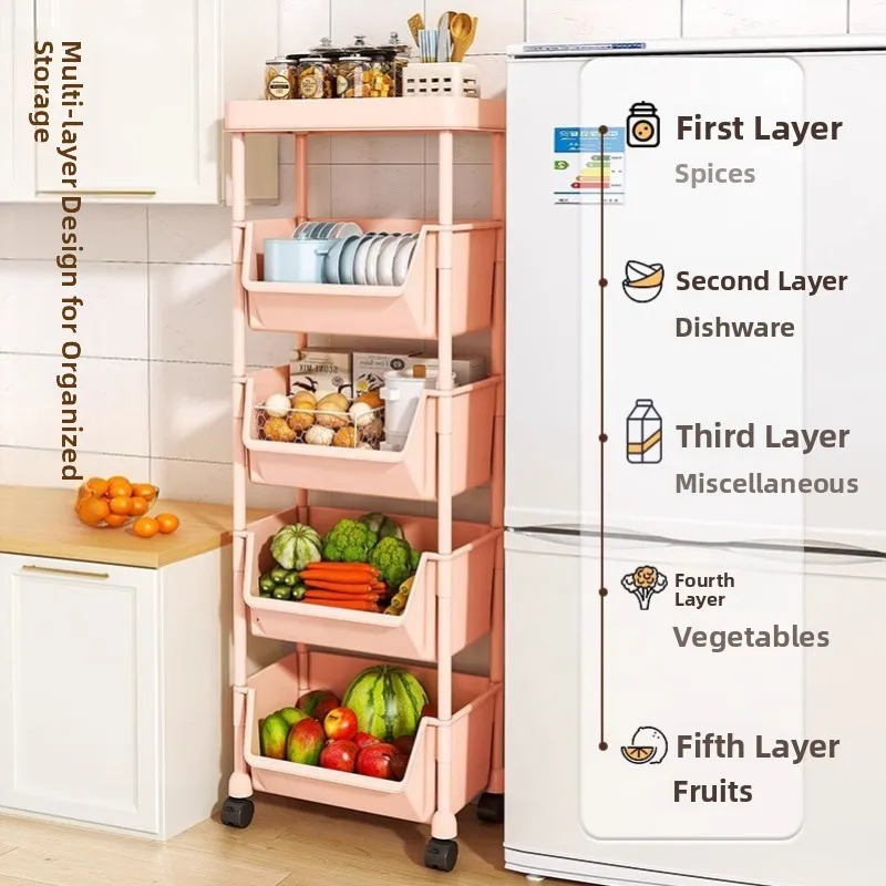 Mobile Bookshelf Multi-Layer Storage Rack with Wheels for Bedroom Living Room Dormitory Children Small Cabinet Pushcart