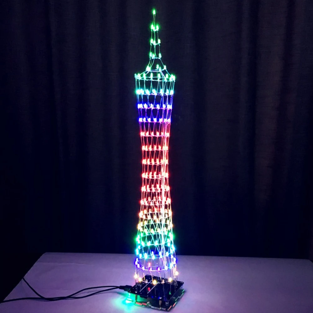 New DIY Guangzhou Tower Kit Sound Controlled Colorful LED Music Light with Infrared Remote Control 5V DIY Welding Practice Kit