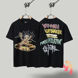 Summer Cotton Cactus Jack T-shirts Colorful Graffiti Letter Print Thousand Handed Monster Short Sleeve Vinatge Tshirts Men Women