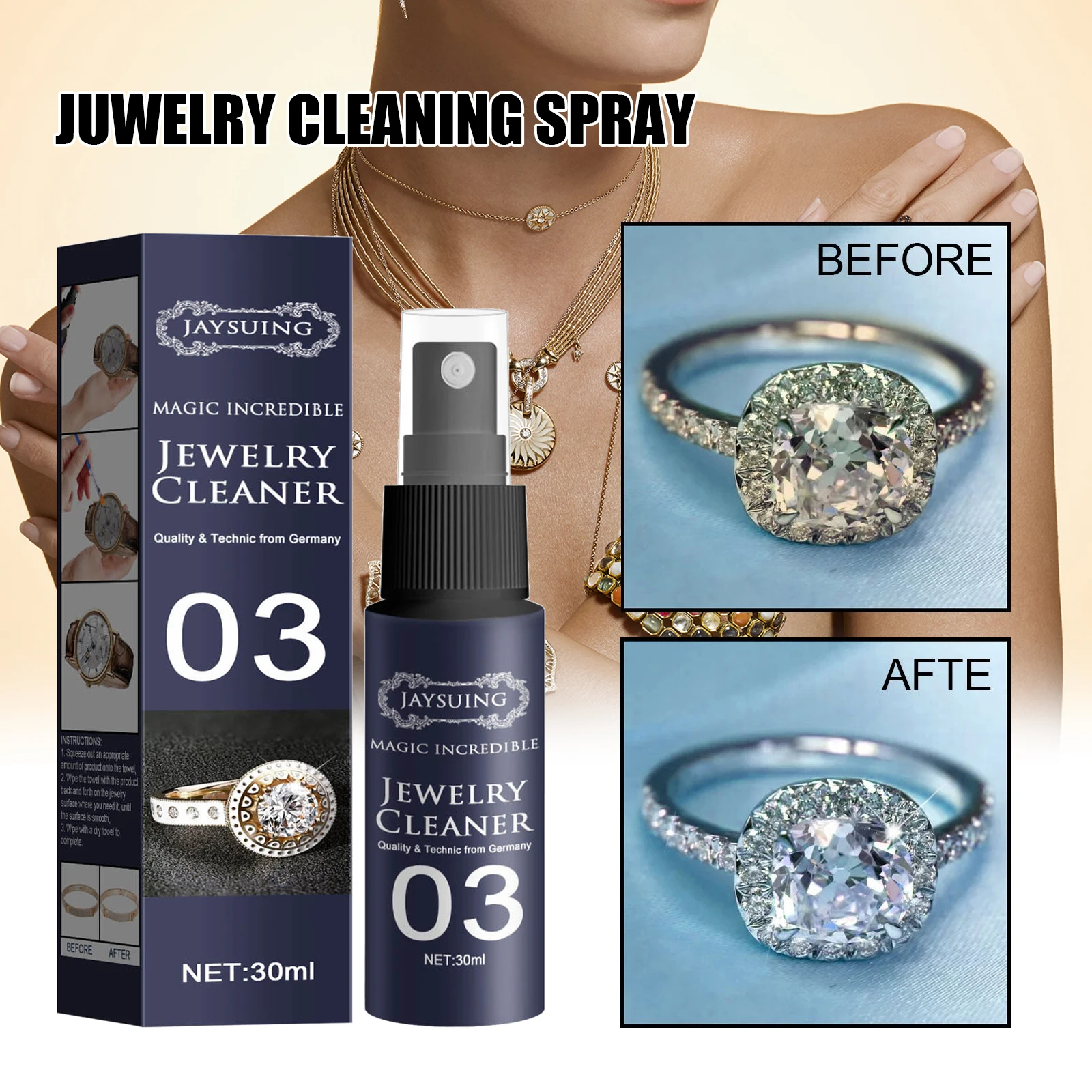 Jewelry Cleaner Watch Ring Washing Liquid Diamonds Gold Silver Tarnish Remover Jewelry Cleaning Spray 30g Fast and Free Shipping