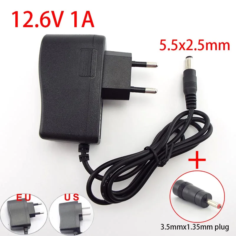 AC 100-240V DC 12.6V 1A   1000MA Adapter Power Supply 5.5x2.5mm 3.5MM AC Charger Adaptor Plug For Li-ion 18650 Battery