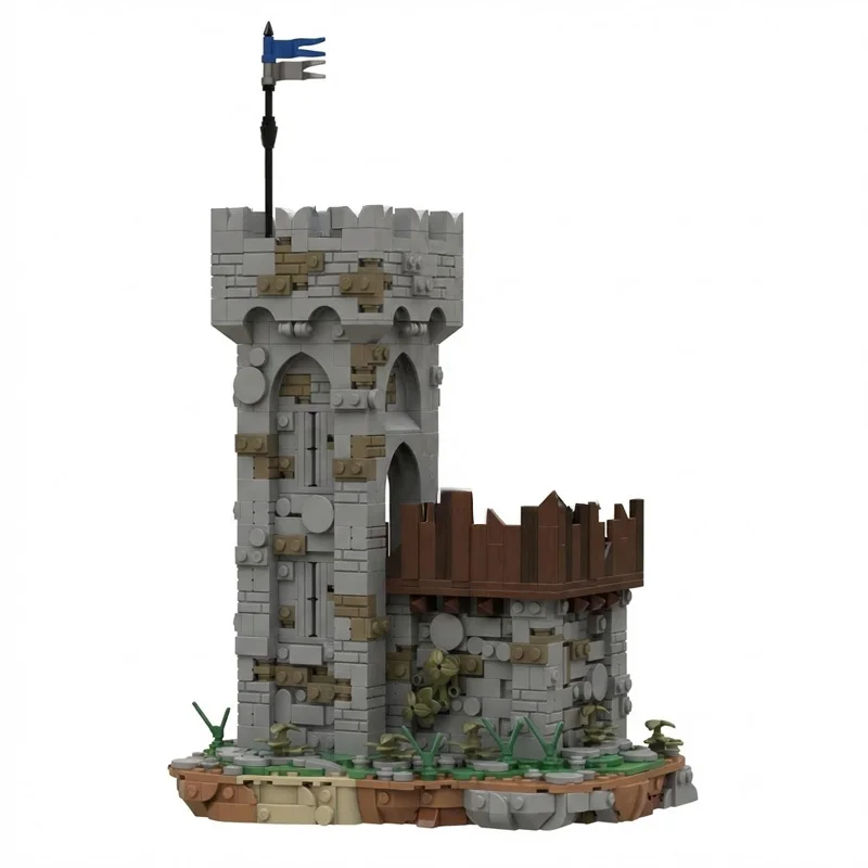 MOC หอคอยสังเกตการณ์หินร้างสมบูรณ์แบบยุคกลางพร้อมโมเดลบล็อกป้อมปราการไม้