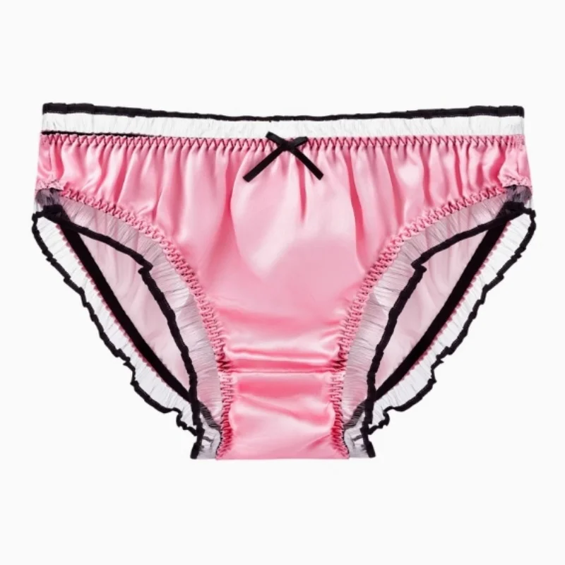 

Unisex Mulberry Silk Underwear Lace Sexy Ruffled Smooth Briefs Comfortable Soft Glossy Erotic Panties Couples Bow Solid Lingerie