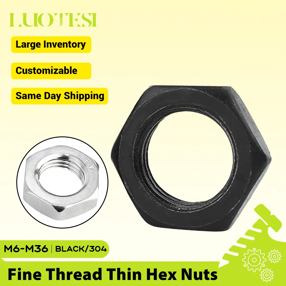 1-20pcs Fine Thread Thin Hexagon Nut 304 Stainless Steel/Black M6 M8 M10 M12 M14 M16 M18 M20 M22 Hex Jam Nuts Bolt Screw GB6173