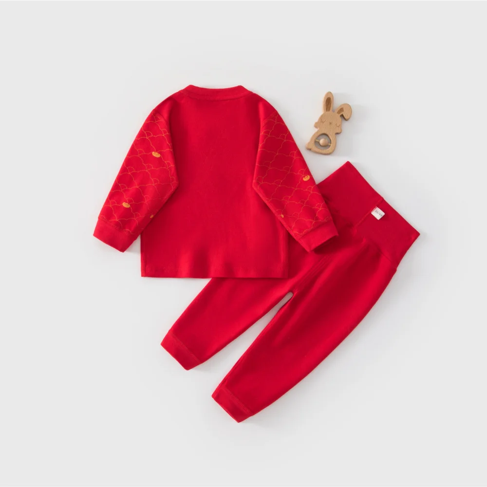 Red Baby Autumn Clothing Set, Spring and Autumn High-Waisted Separate Home Wear for Toddlers, Close-Fitting Pajamas Two-Piece Set Baby Christmas Clothes