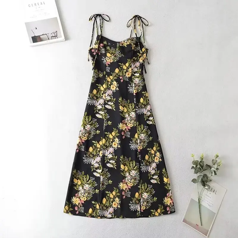 Women's Dresses Summer Sleeveless Tube Top Suspender Floral Skirt Lined Double Fabric Long Skirt And The Length To Ankle Dress