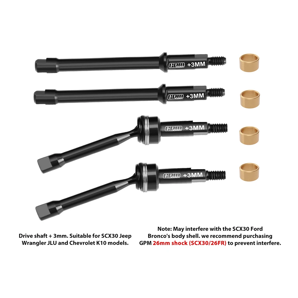 

GPM 4140 Steel Drive Stub（+3mm）AXIAL 1/30 SCX30 Ford Bronco Jeep Wrangler JLU