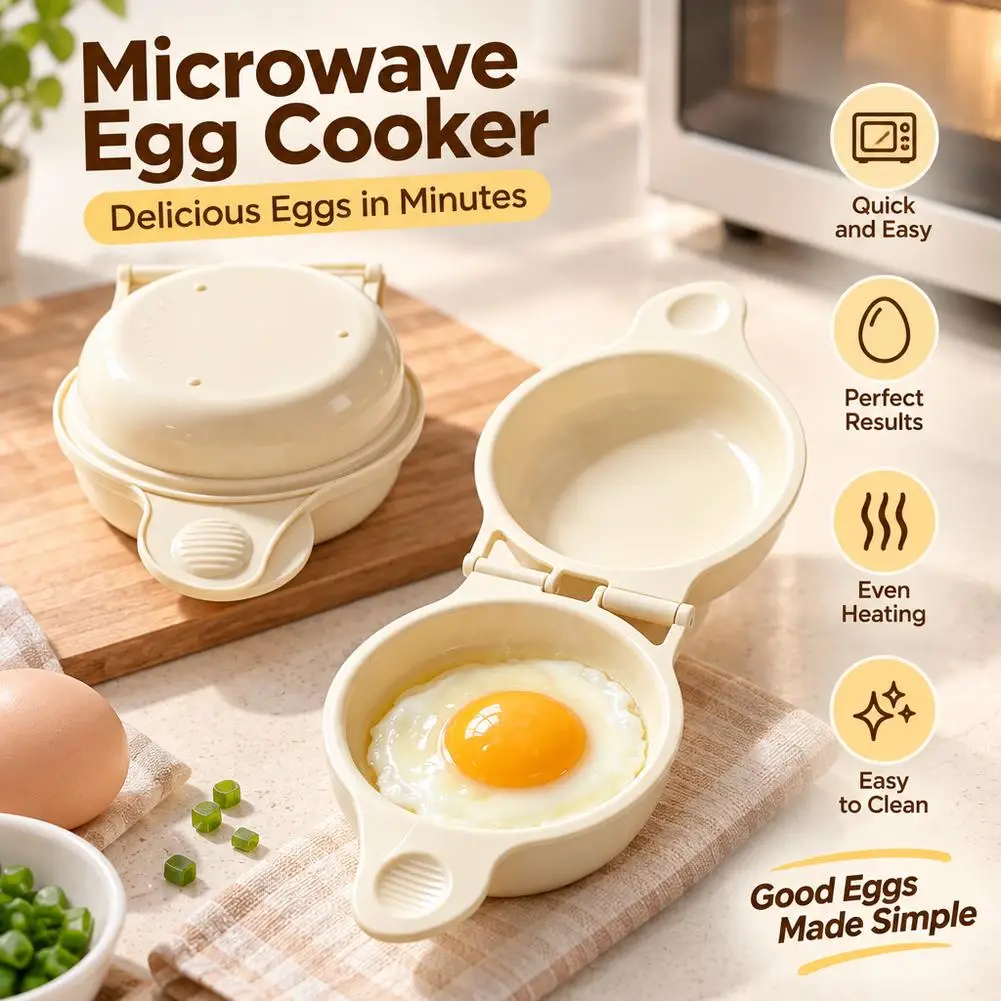 Food Grades Plastic Microwave Egg Cooker Single Cup Non-Stick Egg Fryer Heat Resistant with Lid Steamed Egg Box Egg Tools ﻿